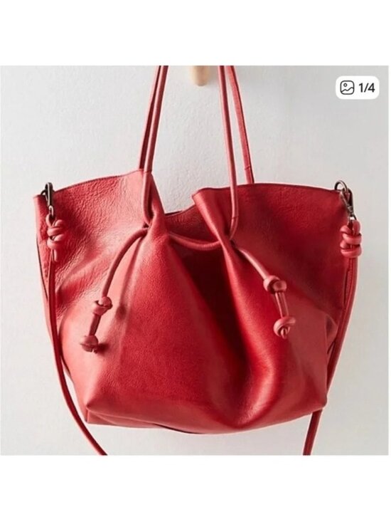 Free People Handbags - Free People Head Over Heels Tote Boho Chic Convertible Leather Red Lip